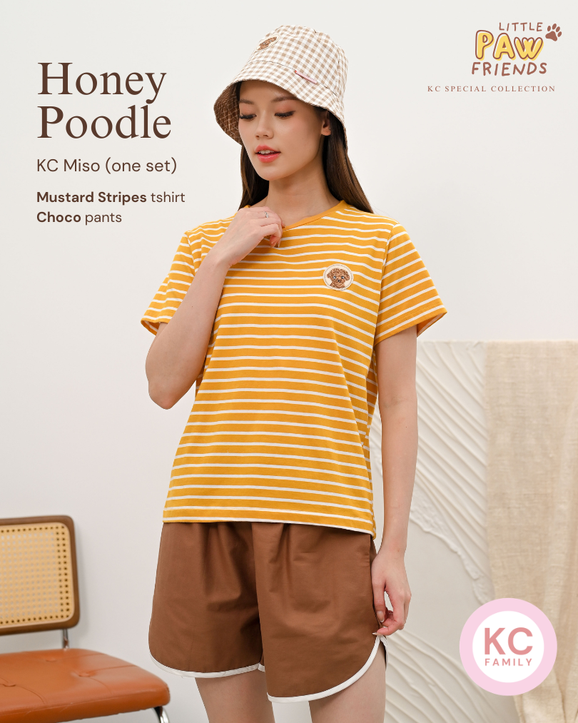 KC Miso in Honey Poodle Baju Kaos dengan Celana Pendek Piyama Kaos