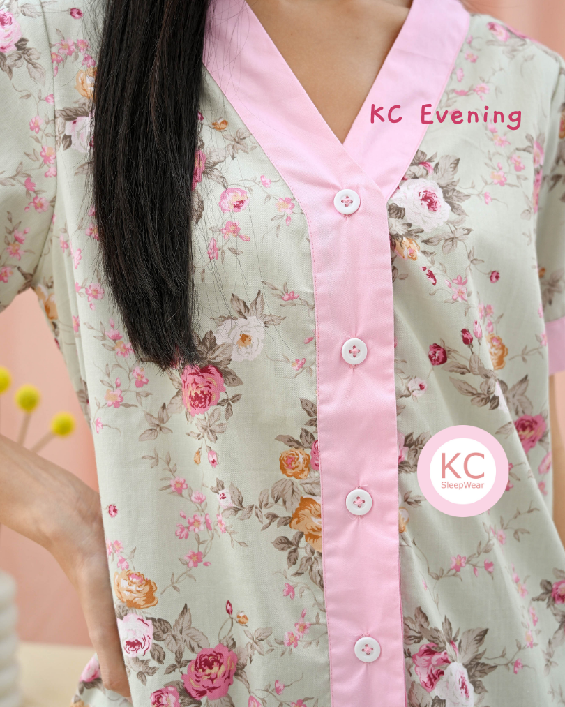 KC Evening in Mint Rose Piyama Wanita Baju Tidur Lengan Pendek Celana Panjang