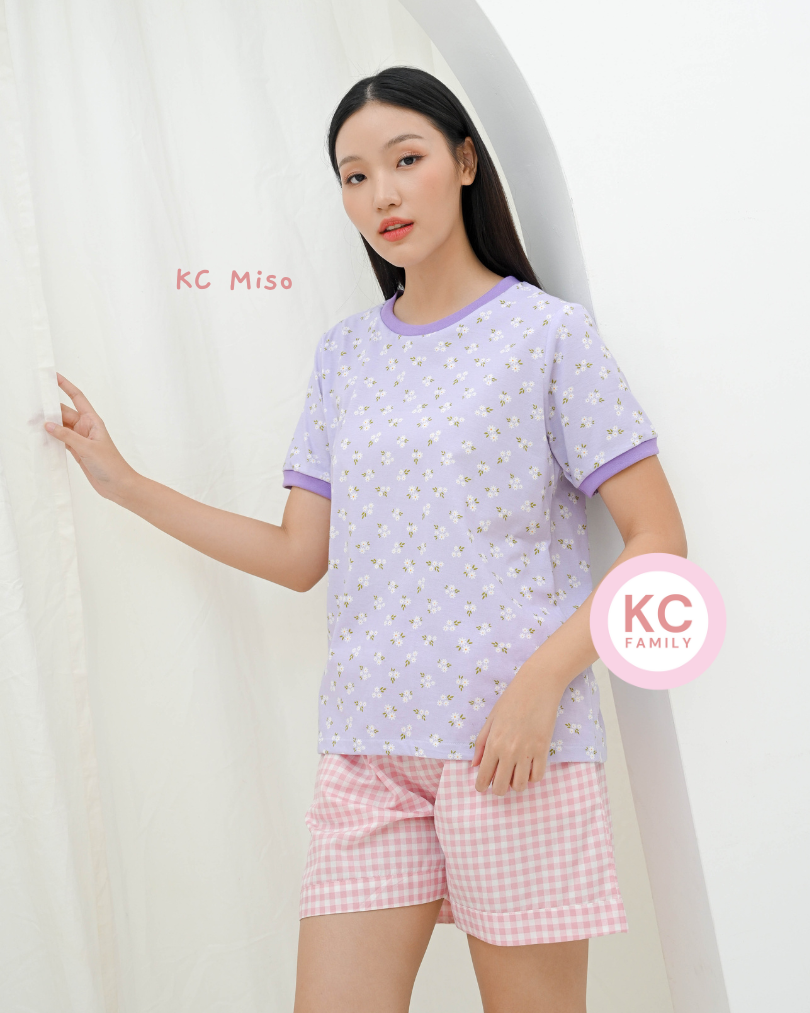 KC Miso in Daisy Periwinkle Piyama Baju Tidur Kaos Lengan Pendek Celana Pendek