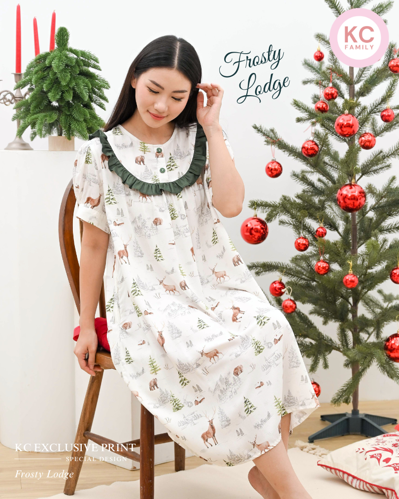 KC Eveline Dress in Frosty Lodge Daster Lengan Pendek Piyama Baju Tidur