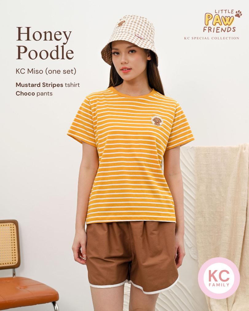 KC Miso in Honey Poodle Baju Kaos dengan Celana Pendek Piyama Kaos