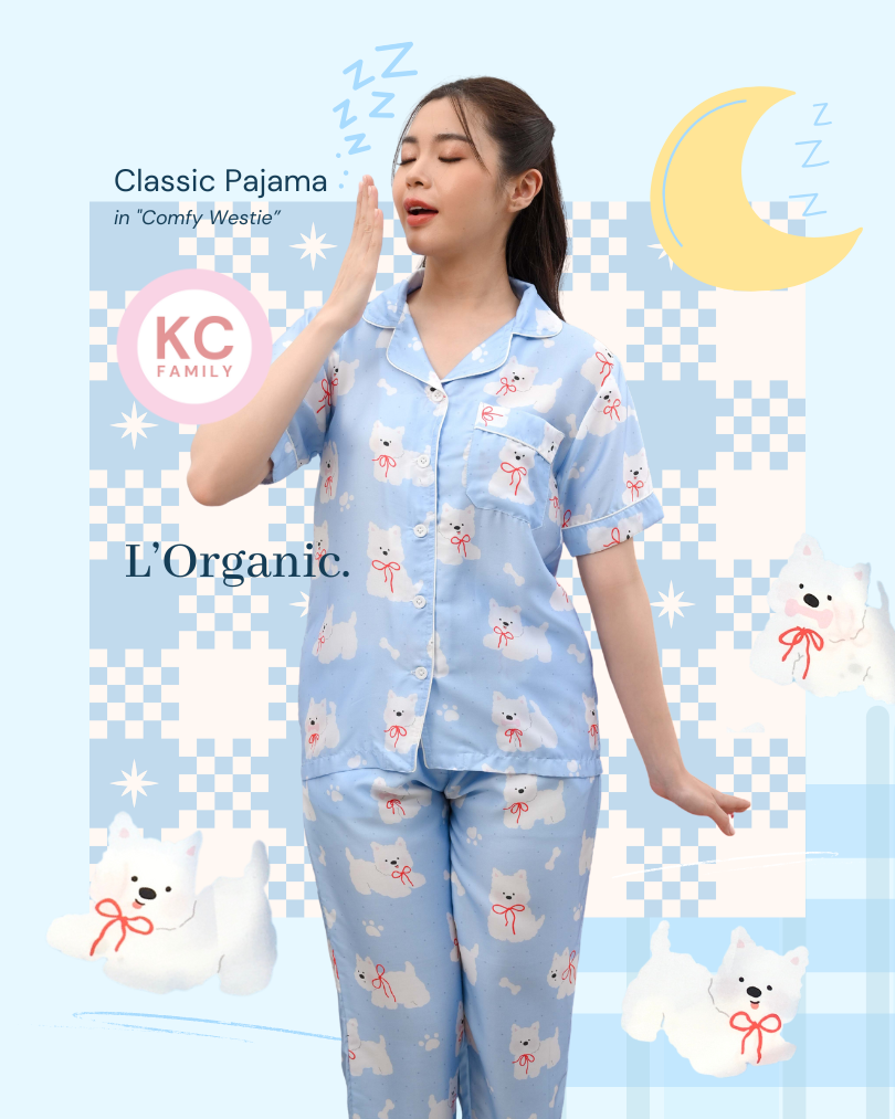 KC Classic Pajama in Comfy Westie Piyama Wanita Baju Tidur Lengan Pendek Celana Panjang