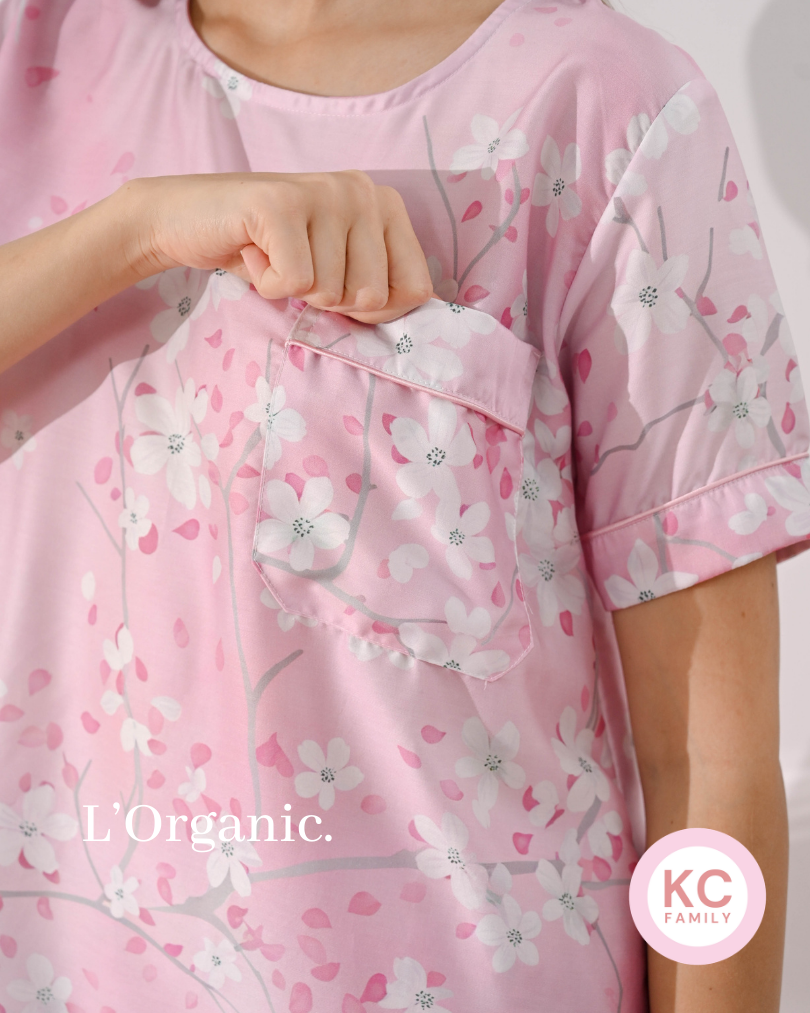 KC Lovita in Pink Sakura Piyama Kerah Bulat Celana Panjang Lengan Pendek