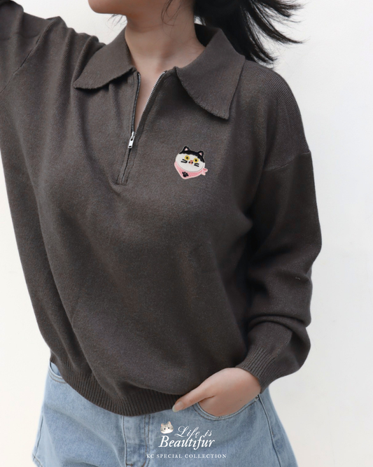 KC Zipper Knit in Cool Taffy Baju Wanita Lengan Panjang