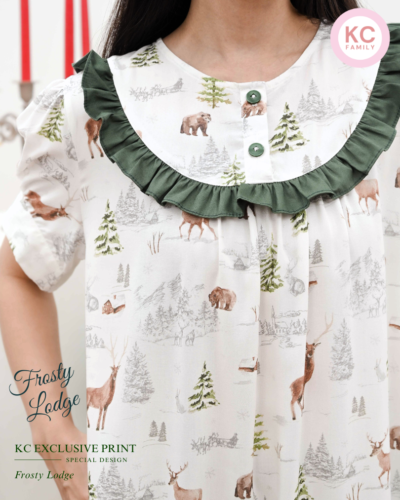 KC Eveline Dress in Frosty Lodge Daster Lengan Pendek Piyama Baju Tidur