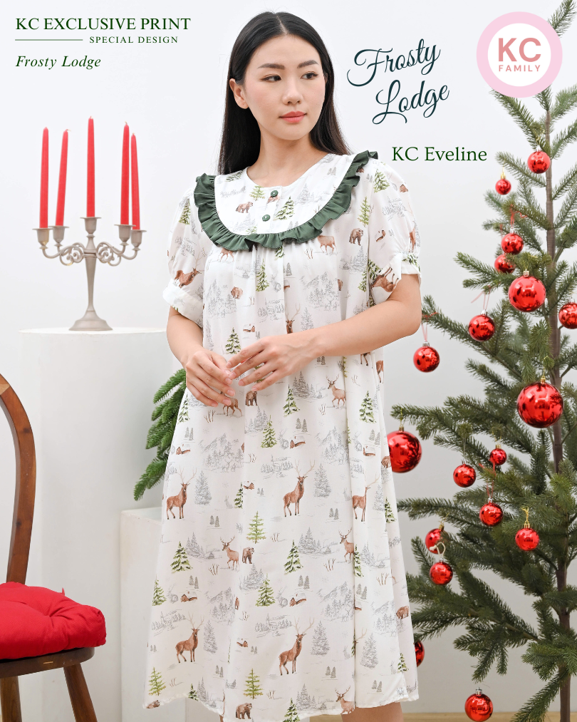 KC Eveline Dress in Frosty Lodge Daster Lengan Pendek Piyama Baju Tidur