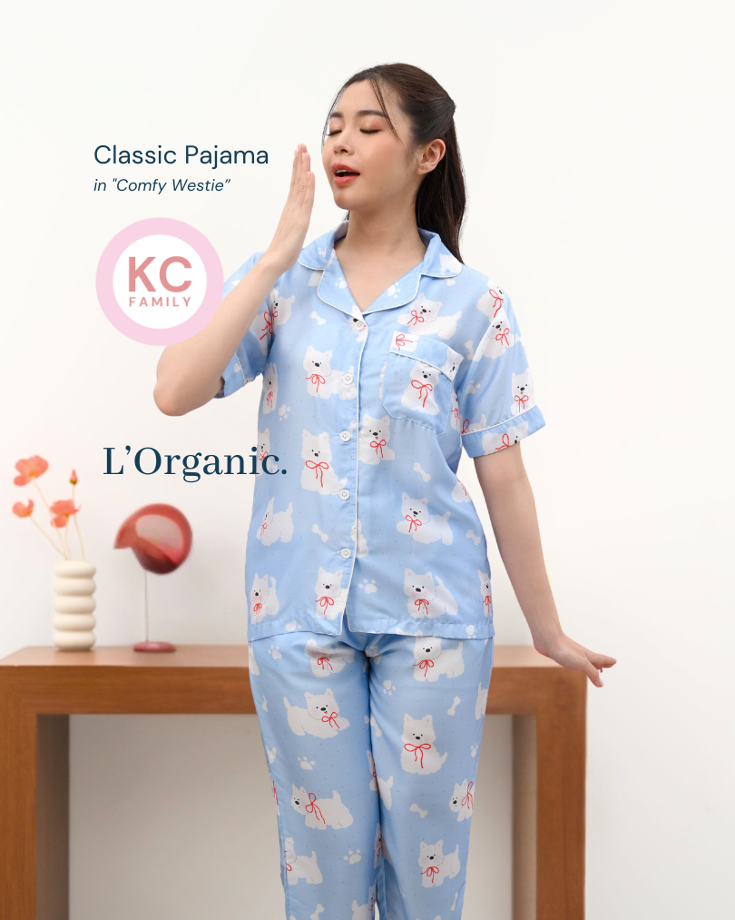 KC Classic Pajama in Comfy Westie Piyama Wanita Baju Tidur Lengan Pendek Celana Panjang