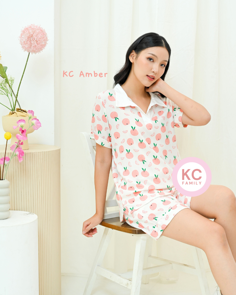 KC Amber in Sunny Citrus Piyama Wanita Lengan Pendek Celana Panjang