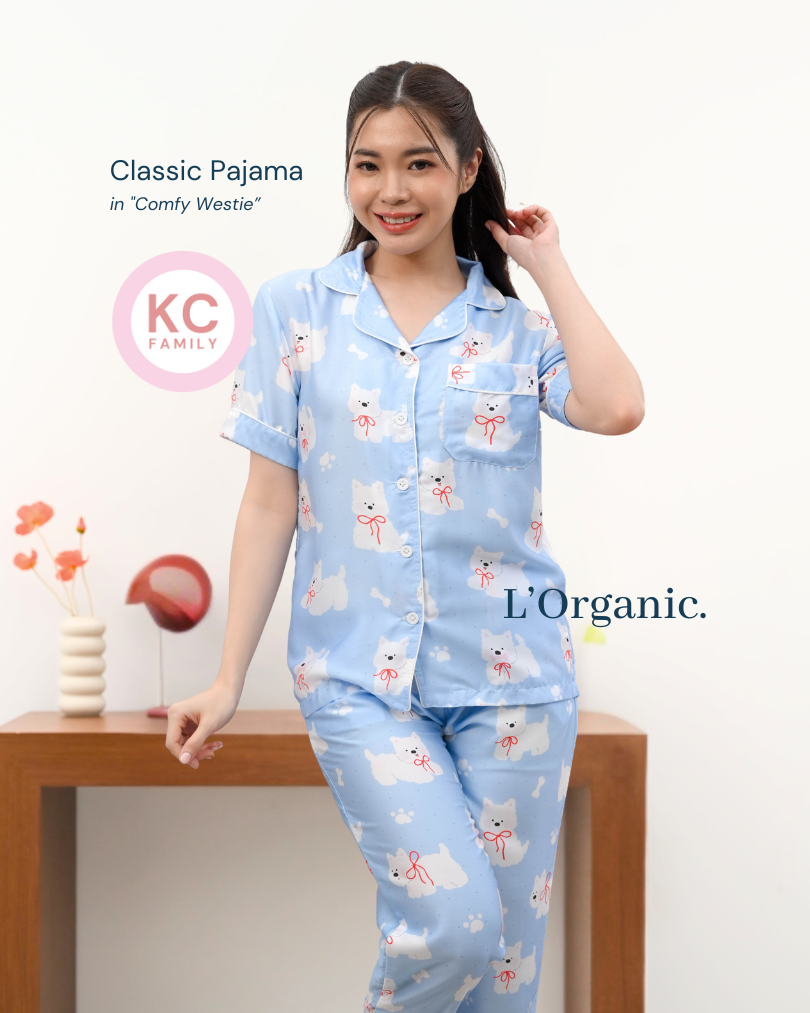 KC Classic Pajama in Comfy Westie Piyama Wanita Baju Tidur Lengan Pendek Celana Panjang