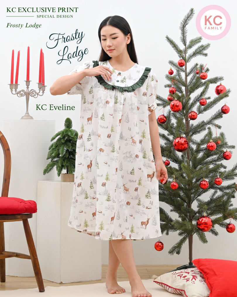 KC Eveline Dress in Frosty Lodge Daster Lengan Pendek Piyama Baju Tidur