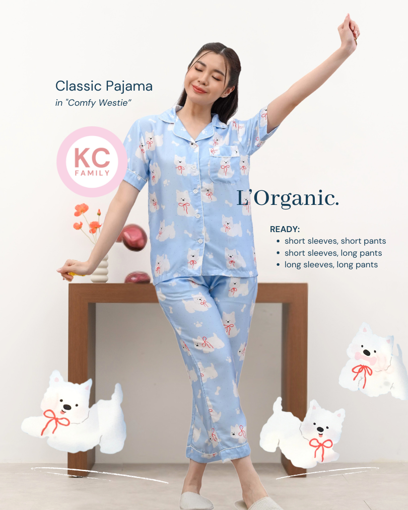 KC Classic Pajama in Comfy Westie Piyama Wanita Baju Tidur Lengan Pendek Celana Panjang