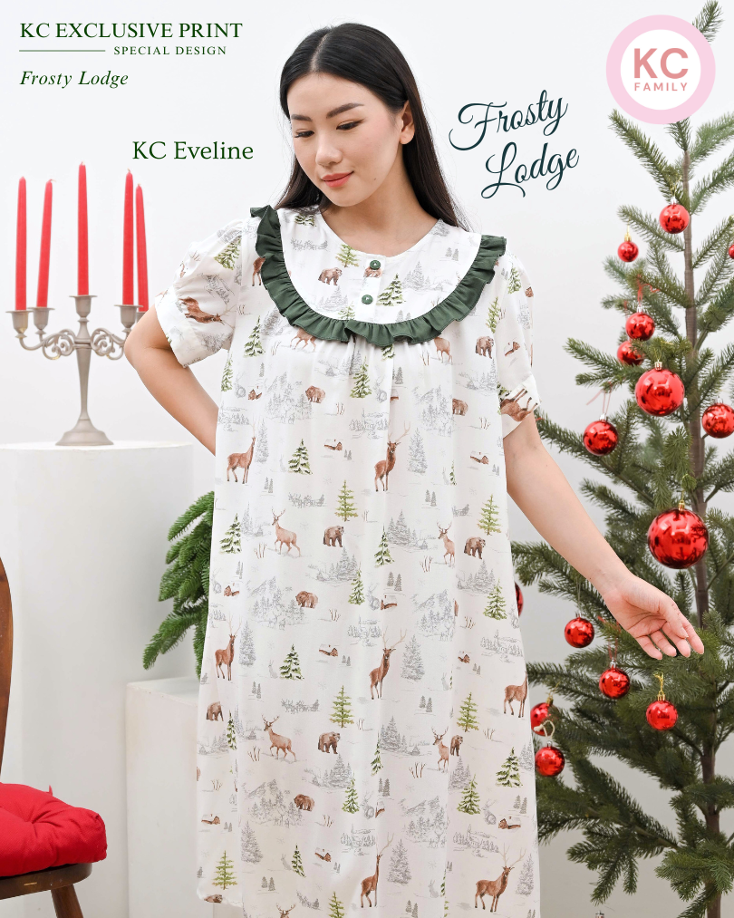 KC Eveline Dress in Frosty Lodge Daster Lengan Pendek Piyama Baju Tidur