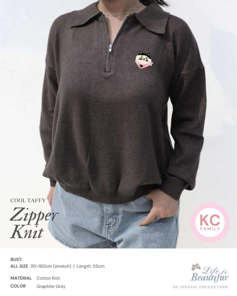 KC Zipper Knit in Cool Taffy Baju Wanita Lengan Panjang