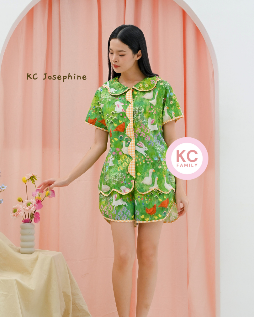 KC Josephine in Garden Bunny Baju Tidur Wanita Piyama Celana Pendek Lengan Pendek