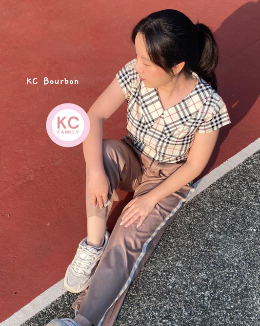 KC Bourbon in Hazelnut Plaid Baju Wanita Lengan Pendek Celana Panjang