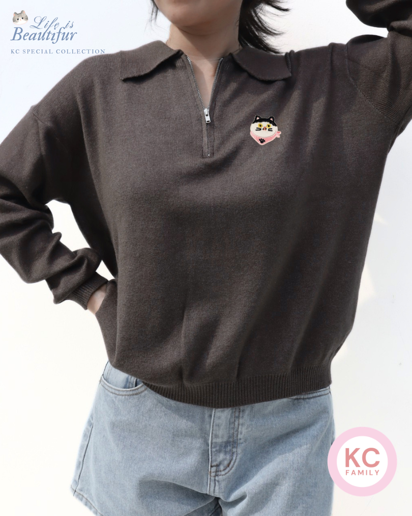 KC Zipper Knit in Cool Taffy Baju Wanita Lengan Panjang