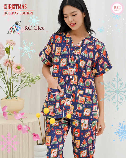 KC Glee in Navy Holiday Friends Piyama Baju Tidur Wanita Lengan Pendek Celana Pendek