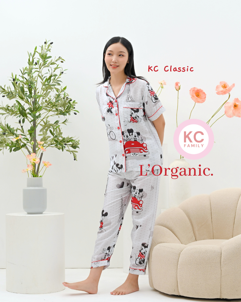 KC Classic in Mickey's Eiffe Piyama Wanita Baju Tidur Lengan Pendek Celana Panjang