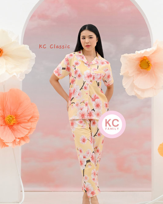 Classic Pajama in Sora no Hana Piyama Baju Tidur Wanita Lengan Pendek Celana Panjang