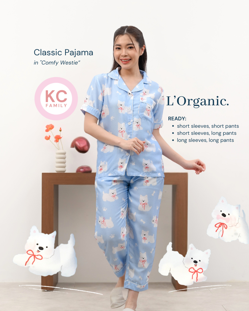KC Classic Pajama in Comfy Westie Piyama Wanita Baju Tidur Lengan Pendek Celana Panjang