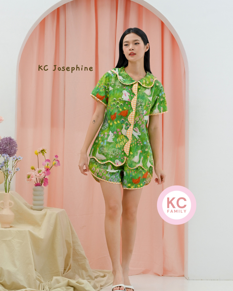 KC Josephine in Garden Bunny Baju Tidur Wanita Piyama Celana Pendek Lengan Pendek