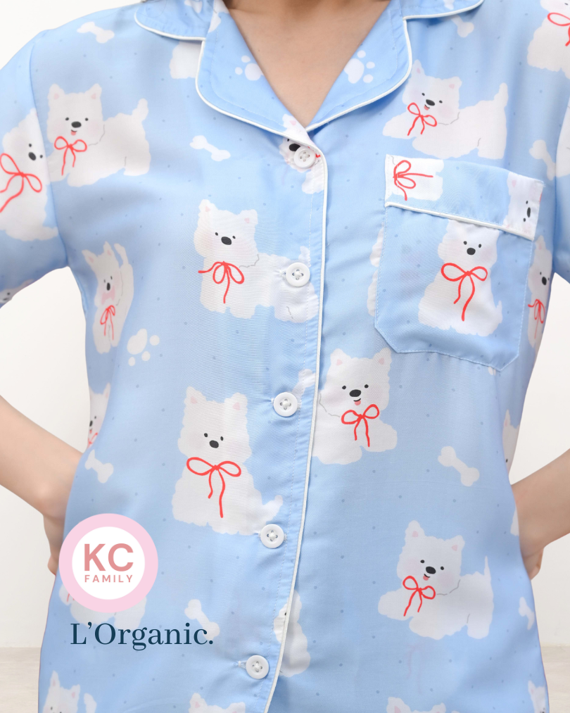 KC Classic Pajama in Comfy Westie Piyama Wanita Baju Tidur Lengan Pendek Celana Panjang