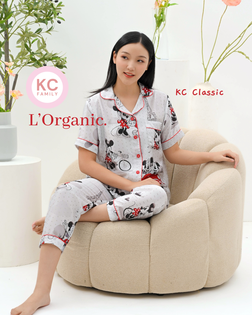 KC Classic in Mickey's Eiffe Piyama Wanita Baju Tidur Lengan Pendek Celana Panjang