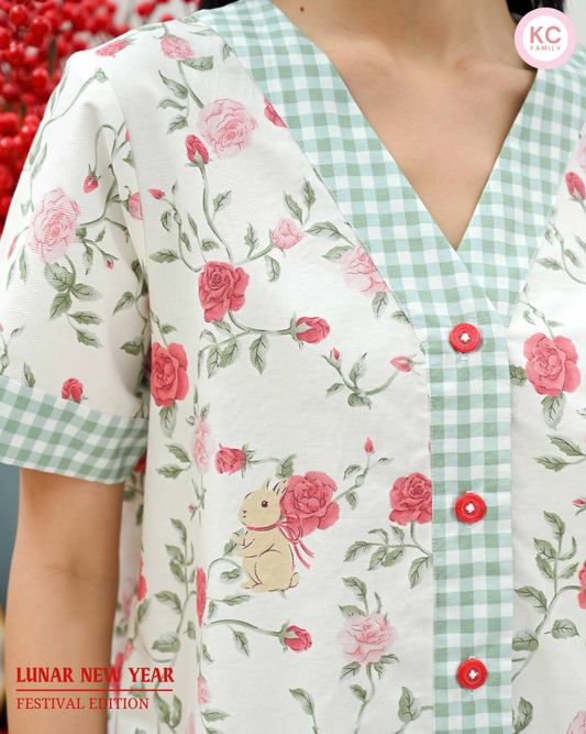 KC Evening In Rosey Bunny  Piyama Wanita  Baju Tidur Lengan Pendek Celana Panjang