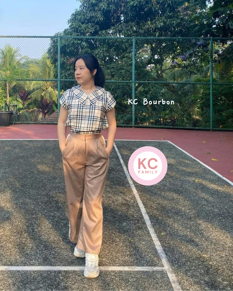 KC Bourbon in Hazelnut Plaid Baju Wanita Lengan Pendek Celana Panjang