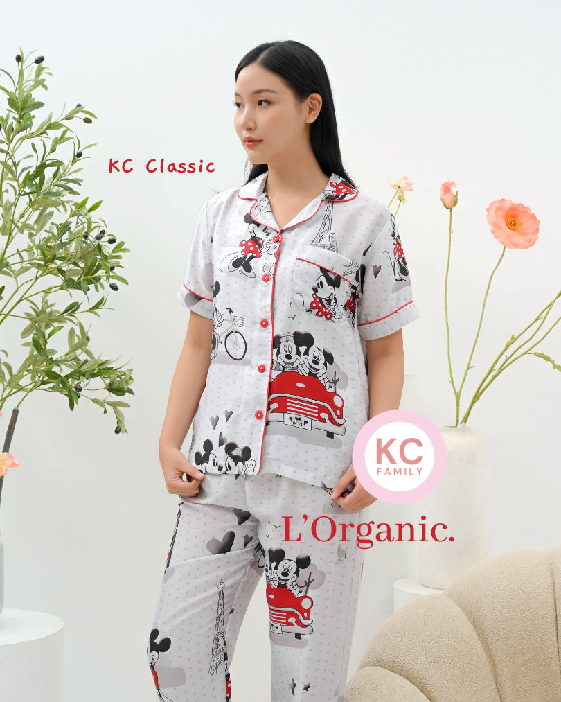 KC Classic in Mickey's Eiffe Piyama Wanita Baju Tidur Lengan Pendek Celana Panjang
