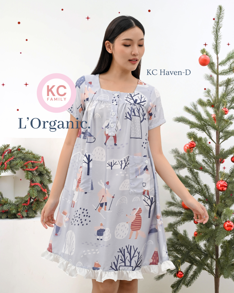 KC Haven Dress in Paw Ski Club Homedress Wanita Daster Wanita Lengan Pendek