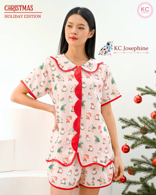 KC Josephine in Pink Santa Piyama Wanita Baju Tidur Wanita Lengan Pendek Celana Pendek