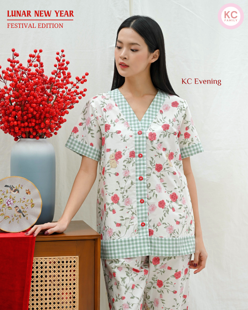 KC Evening In Rosey Bunny  Piyama Wanita  Baju Tidur Lengan Pendek Celana Panjang