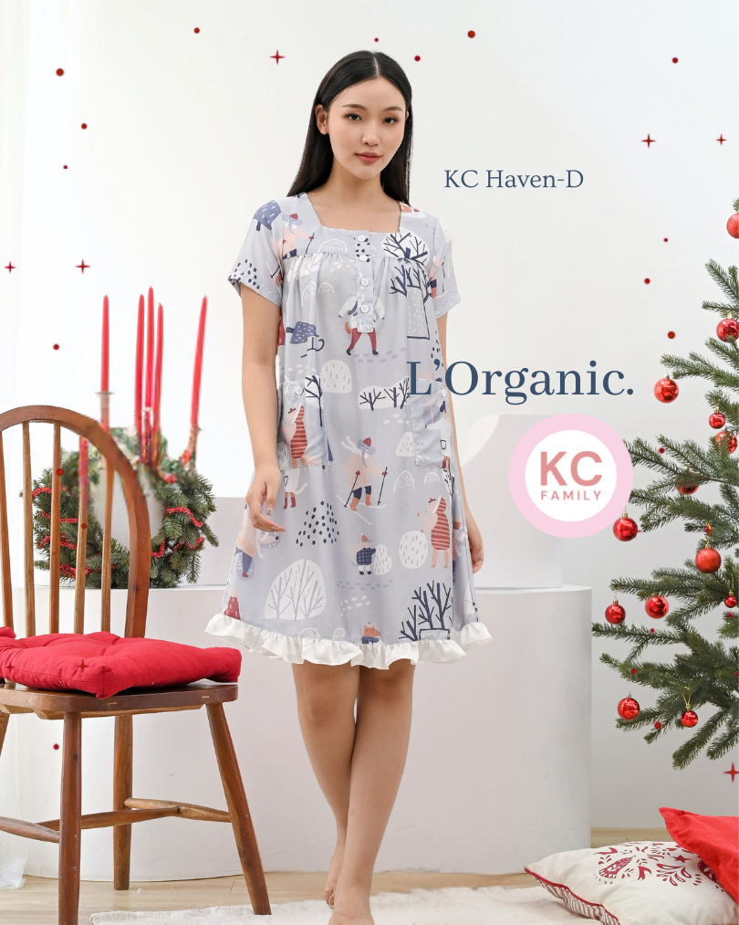 KC Haven Dress in Paw Ski Club Homedress Wanita Daster Wanita Lengan Pendek