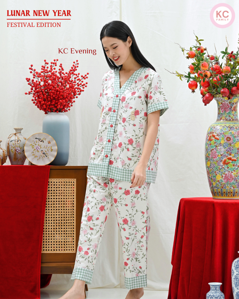 KC Evening In Rosey Bunny  Piyama Wanita  Baju Tidur Lengan Pendek Celana Panjang