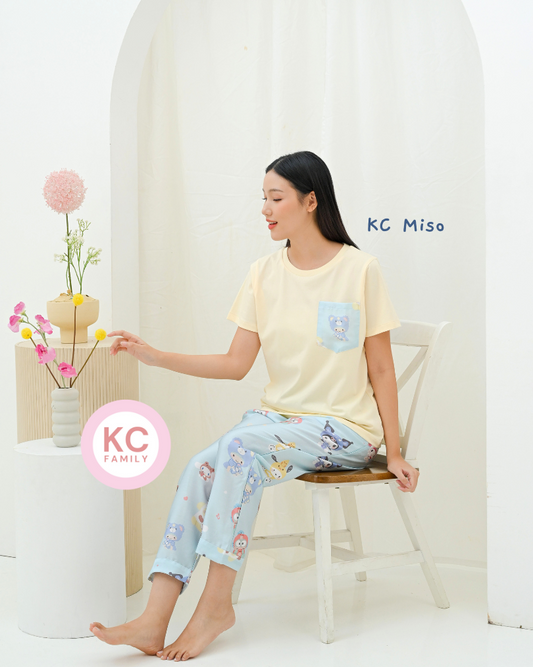 KC Miso Bed Time Party  Baju Tidur Kaos dengan Celana panjang Piyama Kaos