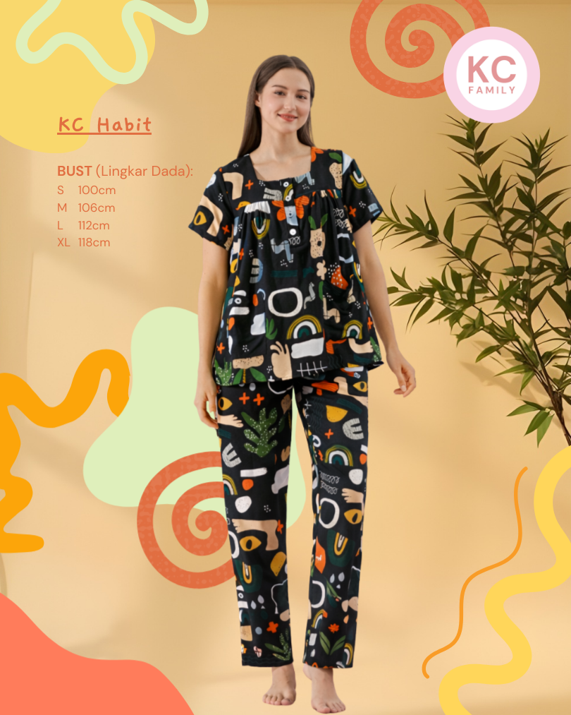 KC Habit in Noodle Doodle Piyama Wanita Baju Tidur Lengan Pendek Celana Panjang
