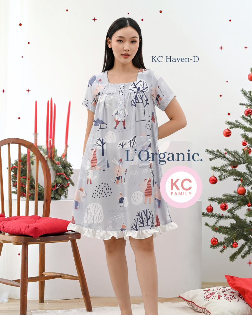 KC Haven Dress in Paw Ski Club Homedress Wanita Daster Wanita Lengan Pendek