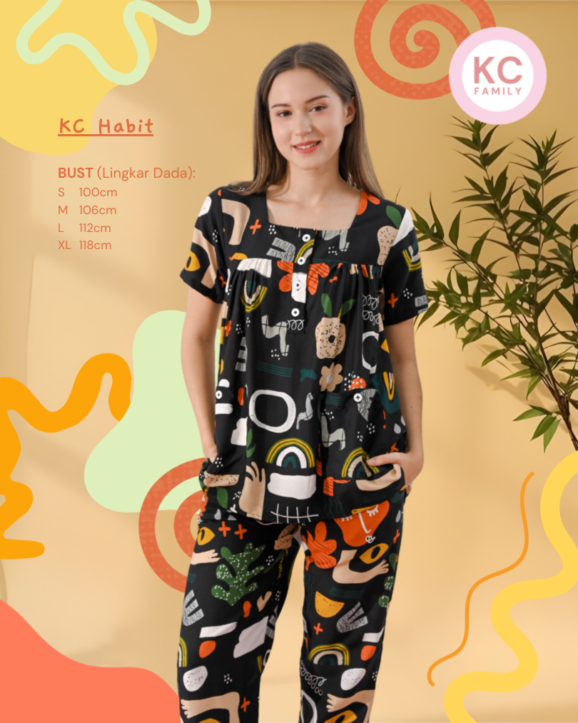 KC Habit in Noodle Doodle Piyama Wanita Baju Tidur Lengan Pendek Celana Panjang