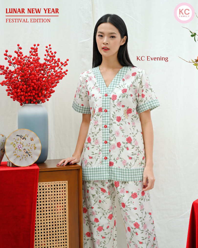 KC Evening In Rosey Bunny  Piyama Wanita  Baju Tidur Lengan Pendek Celana Panjang