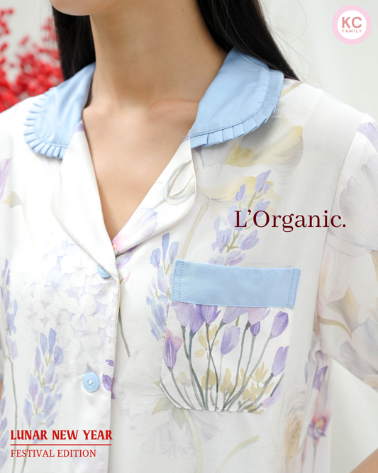 KC Pretty in Frosty Wisteria Baju Tidur Wanita Piyama Celana Panjang Lengan Pendek
