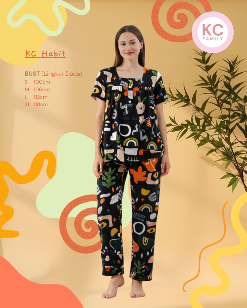 KC Habit in Noodle Doodle Piyama Wanita Baju Tidur Lengan Pendek Celana Panjang