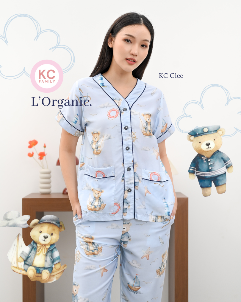 KC Glee in Sailor Bear Piyama Wanita  Baju Tidur Lengan Pendek Celana Panjang