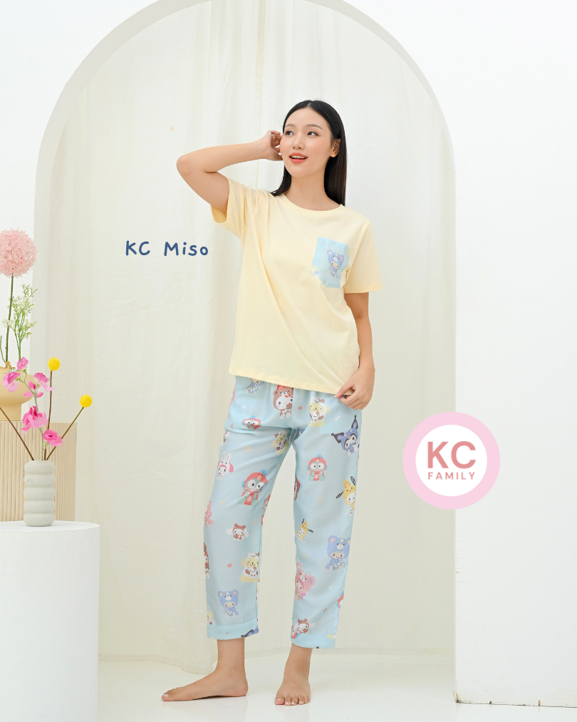 KC Miso Bed Time Party  Baju Tidur Kaos dengan Celana panjang Piyama Kaos