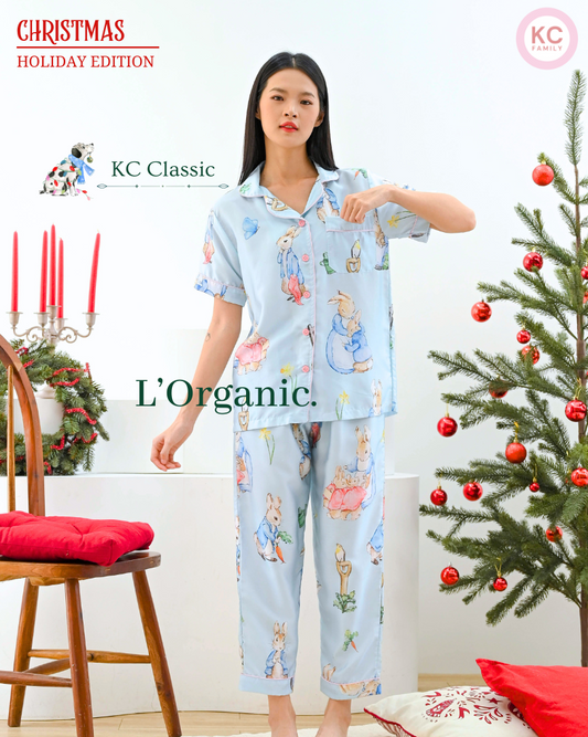 KC Classic in Rabbit Family Piyama Wanita Baju Tidur Lengan Pendek Celana Panjang