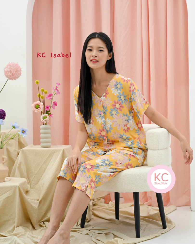 KC Isabel in Daily Spring Wanita V-Neck Celana 7/8 Lengan Pendek Piyama Baju Tidur