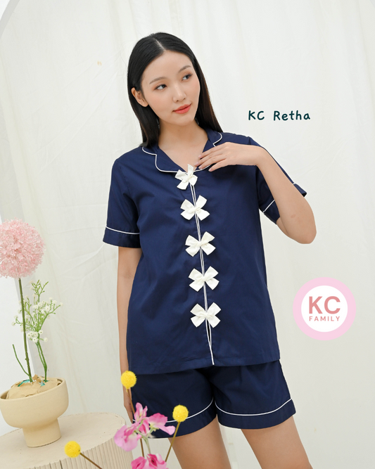 KC Retha in Navy Blue Baju Tidur Wanita Lengan Pendek Celana Pendek