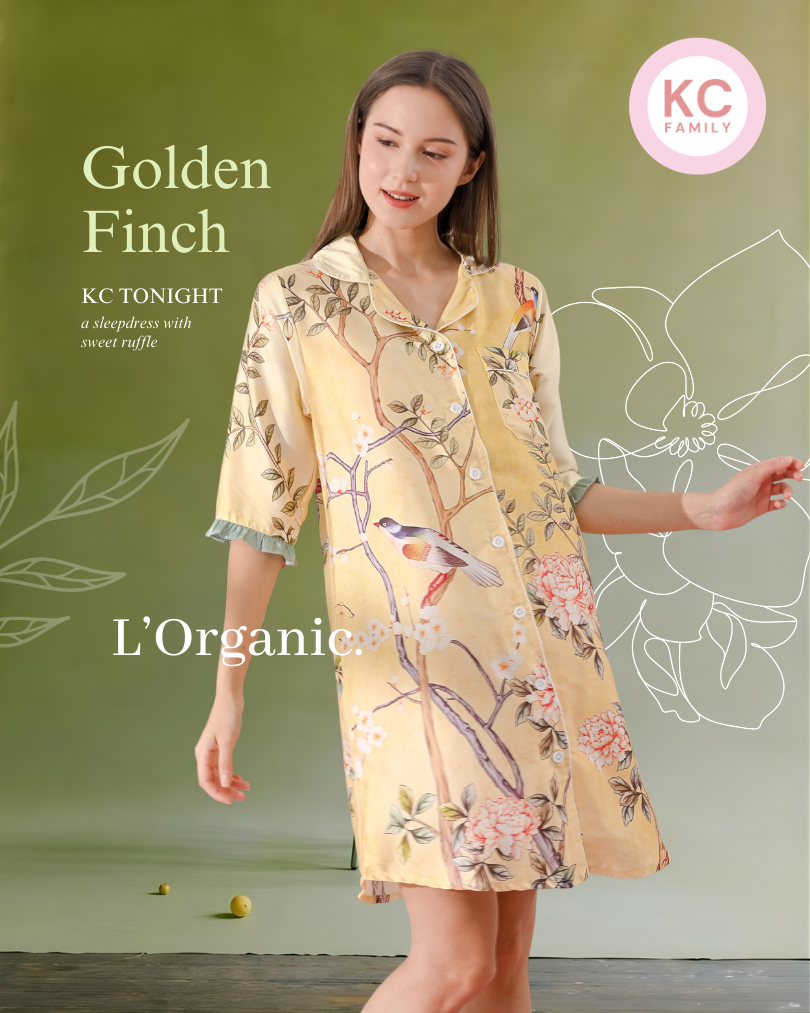 KC Tonight in Golden Finch Daster Wanita Baju Tidur Lengan 3/4