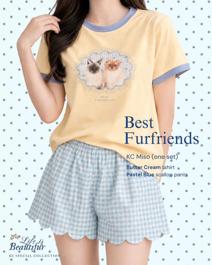 KC Miso in Best Furfriends Baju Kaos dengan Celana Pendek Piyama Kaos