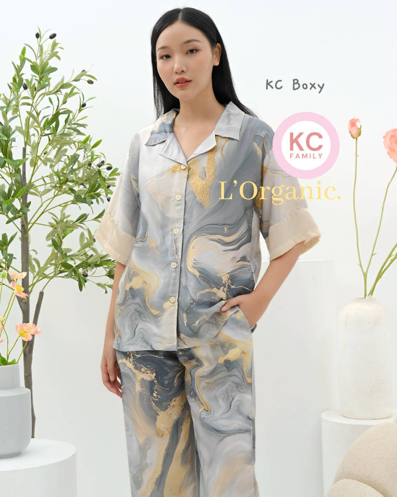 KC Boxy in Marble Flow Piyama Wanita Baju Tidur Lengan Pendek Celana Panjang
